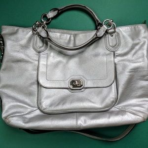 Coach Large Genuine Leather Crossbody Silver Bag